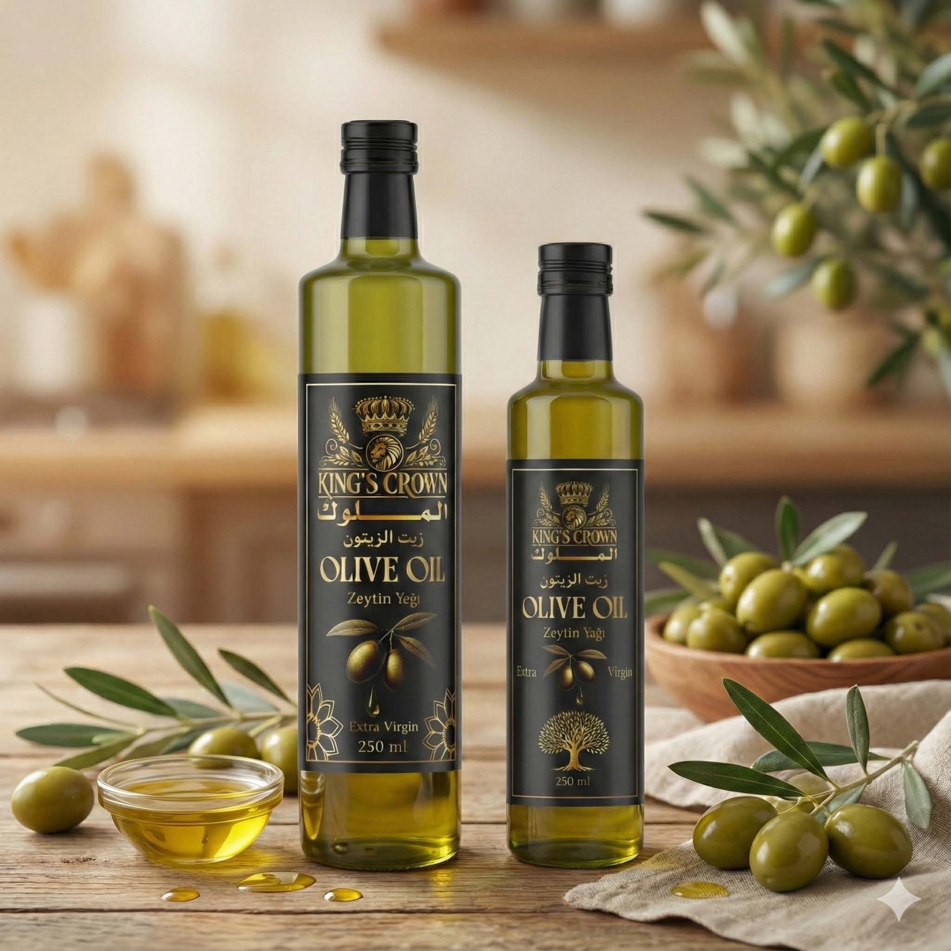 King's Crown — Olive Oil Şişe Sunumu